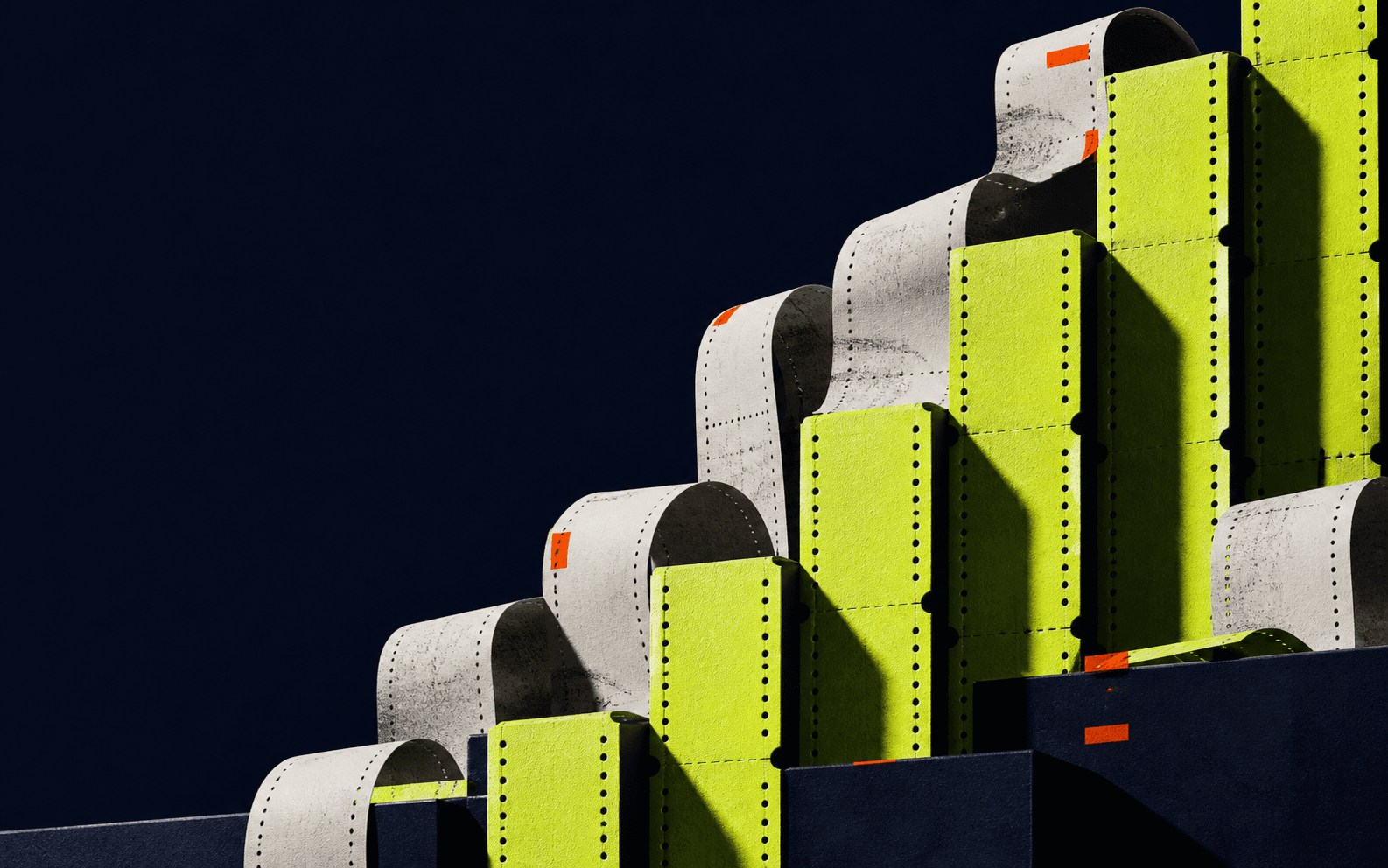 Perforated auction tickets rising like a leaderboard